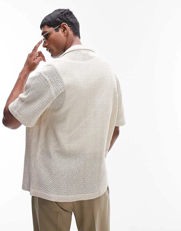 Topman Short Sleeve Crochet Pocket Shirt In Stone For Men Multi 6 Topman Short Sleeve Crochet Pocket Shirt In Stone For Men Multi - Image 4