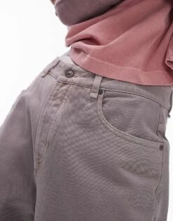 Topman Cotton Twill Loose Trousers In Stone For Men -Daily Wardrobe Shop 205680501 3