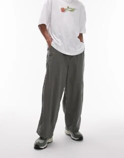 Topman Wide Leg Cropped Trousers In Khaki For Men