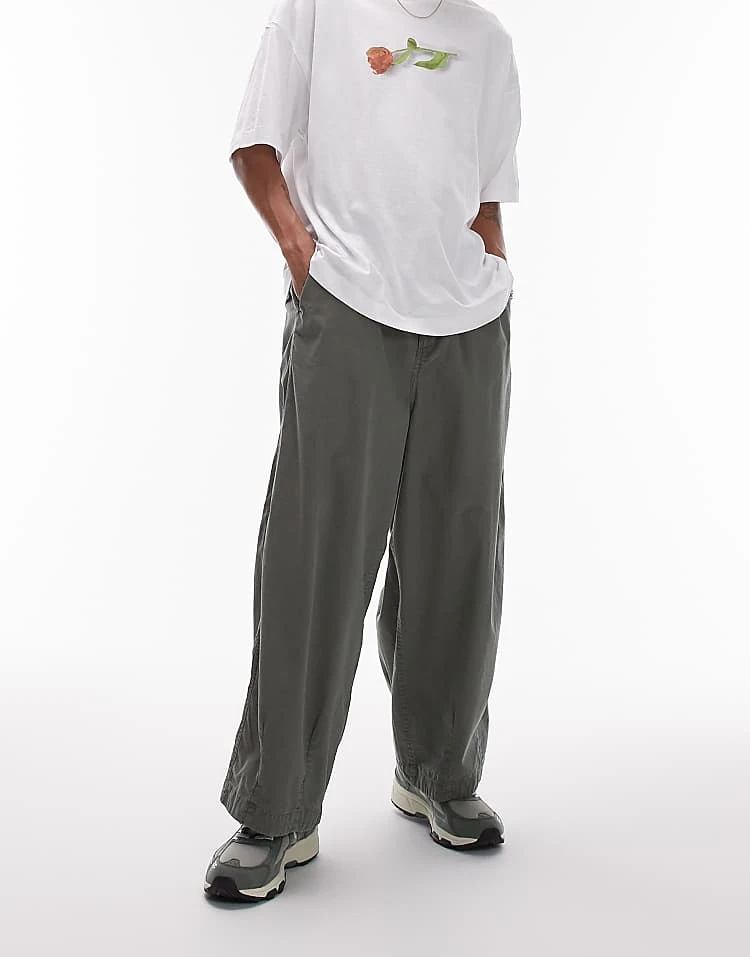 Topman Wide Leg Cropped Trousers In Khaki For Men 3 Topman Wide Leg Cropped Trousers In Khaki For Men