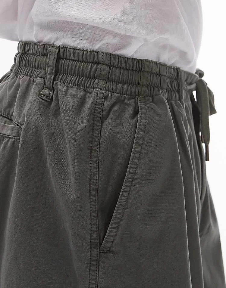 Topman Wide Leg Cropped Trousers In Khaki For Men 5 Topman Wide Leg Cropped Trousers In Khaki For Men - Image 3
