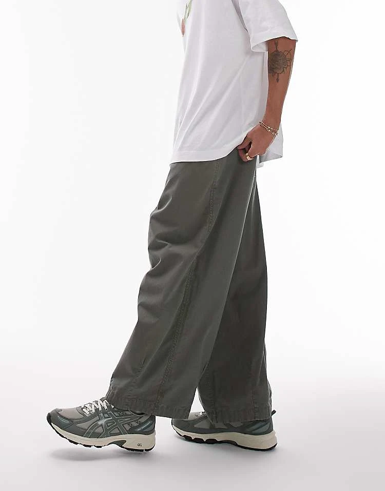 Topman Wide Leg Cropped Trousers In Khaki For Men 7 Topman Wide Leg Cropped Trousers In Khaki For Men - Image 5