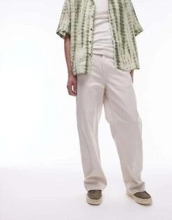 Topman Cotton Twill Extra Wide Trousers In Ecru For Men -Daily Wardrobe Shop 205680565 5