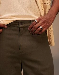 Topman Cotton Twill Extra Wide Trousers In Khaki For Men -Daily Wardrobe Shop 205680599 3