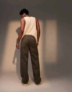Topman Cotton Twill Extra Wide Trousers In Khaki For Men -Daily Wardrobe Shop 205680599 5