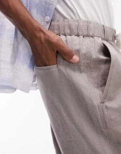 Topman Straight Linen Blend Trousers In Stone For Men -Daily Wardrobe Shop 205680659 3