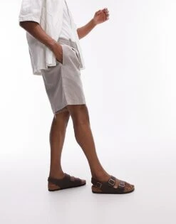 Topman Linen Blend Shorts In Stone For Men -Daily Wardrobe Shop 205682420 3