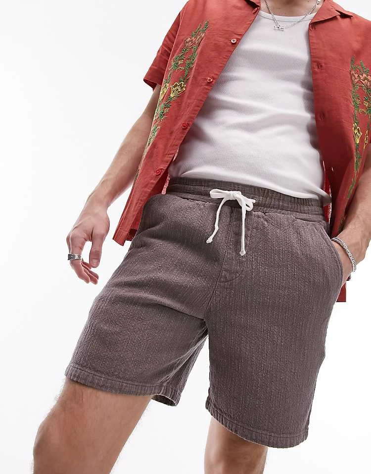 Topman Textured Shorts In Brown For Men 3 Topman Textured Shorts In Brown For Men