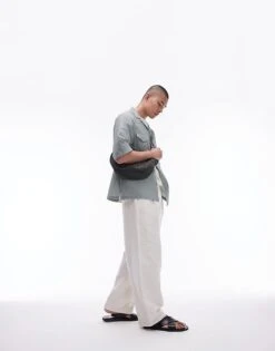 Topman Premium Extra Wide Heavy Textured Trousers In Ecru For Men Stone