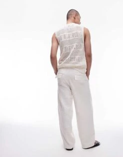 Topman Premium Extra Wide Heavy Textured Trousers In Ecru For Men Stone -Daily Wardrobe Shop 205684487 4