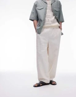 Topman Premium Extra Wide Heavy Textured Trousers In Ecru For Men Stone -Daily Wardrobe Shop 205684487 5
