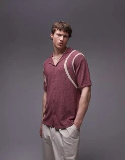 Topman Tie Dye Knitted Button Through With Revere Collar In Purple For Men