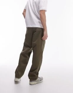 Topman Wide Leg Workwear Chino Trousers With Pleats In Khaki For Men -Daily Wardrobe Shop 205689019 3