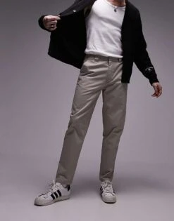 Topman Taper Workwear Chinos Trousers In Stone For Men -Daily Wardrobe Shop 205689032 1 stone 1