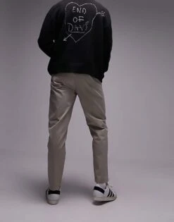 Topman Taper Workwear Chinos Trousers In Stone For Men -Daily Wardrobe Shop 205689032 4