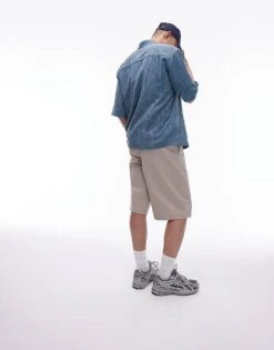 Topman Long Line Shorts With Pintuck In Stone For Men -Daily Wardrobe Shop 205689658 3