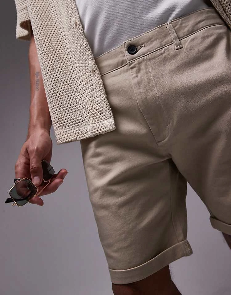 Topman Skinny Chino Shorts In Stone For Men 4 Topman Skinny Chino Shorts In Stone For Men - Image 2