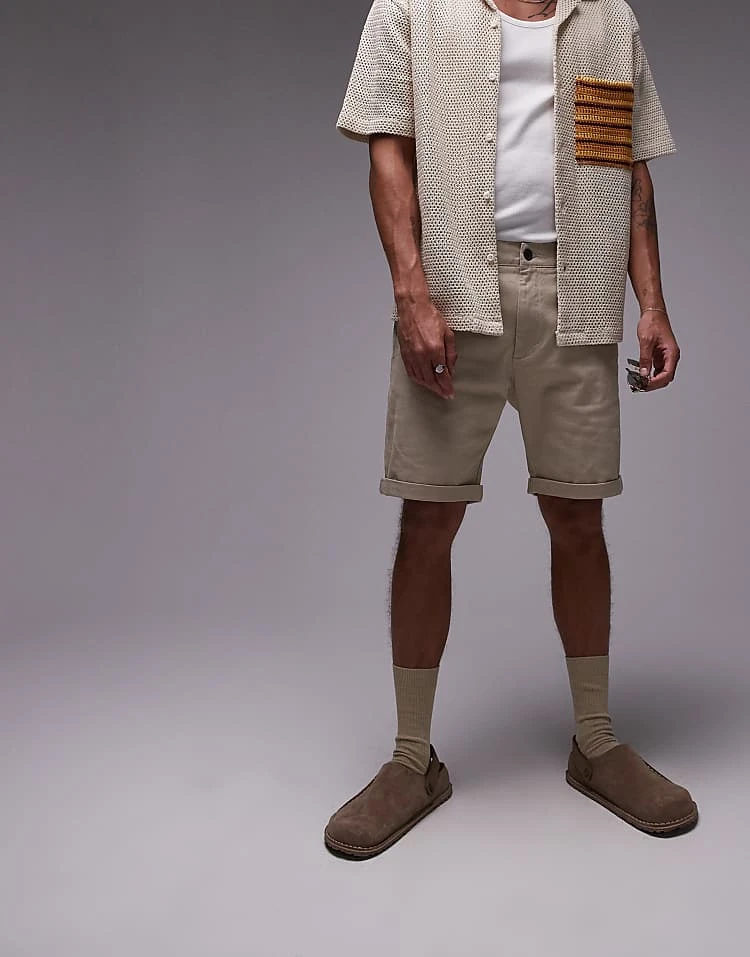 Topman Skinny Chino Shorts In Stone For Men 6 Topman Skinny Chino Shorts In Stone For Men - Image 4