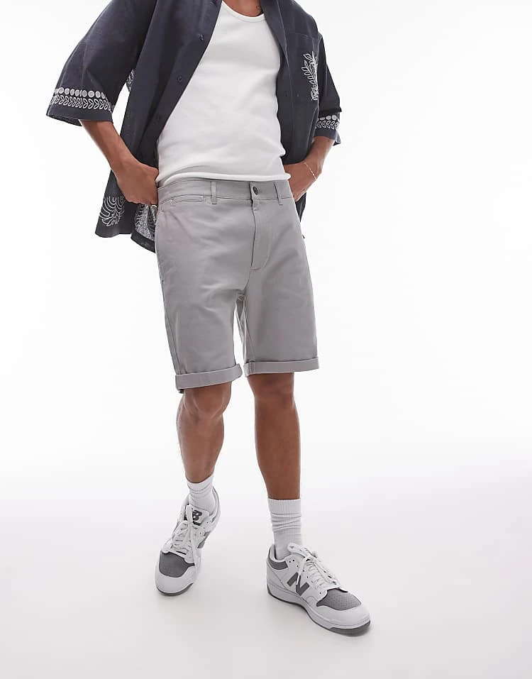 Topman Skinny Chino Shorts In Grey For Men 6 Topman Skinny Chino Shorts In Grey For Men - Image 4