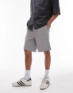 Topman Relaxed Chino Shorts With Elasticated Wb In Grey For Men -Daily Wardrobe Shop 205695266 4