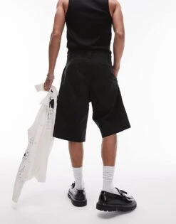 Topman Wide Chino Shorts In Black For Men -Daily Wardrobe Shop 205695297 4