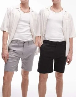 Topman 2 Pack Slim Chino Shorts In Grey And Black For Men