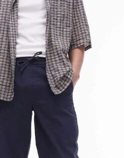 Topman Straight Chino Trousers With Elasticated Waistband In Navy For Men -Daily Wardrobe Shop 205695486 3