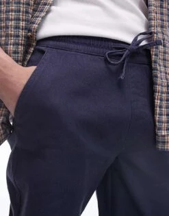 Topman Straight Chino Trousers With Elasticated Waistband In Navy For Men -Daily Wardrobe Shop 205695486 4