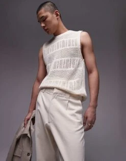 Topman Wide Leg Chino Trousers In Ecru For Men -Daily Wardrobe Shop 205695503 3