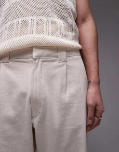 Topman Wide Leg Chino Trousers In Ecru For Men -Daily Wardrobe Shop 205695503 5