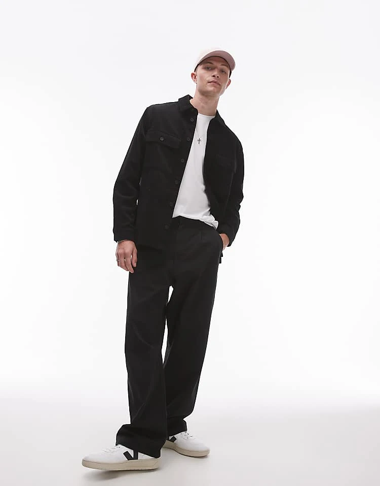Topman Wide Leg Chino Trousers In Black For Men 3 Topman Wide Leg Chino Trousers In Black For Men
