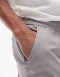 Topman Straight Chino Trousers With Elasticated Waistband In Grey For Men -Daily Wardrobe Shop 205695522 5