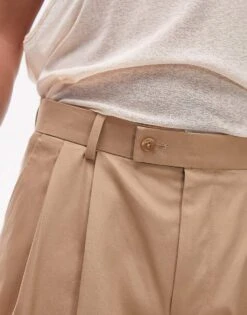 Topman Compact Cotton Wide Leg Trouser In Stone For Men 10 Topman Compact Cotton Wide Leg Trouser In Stone For Men -Daily Wardrobe Shop 205709635 3