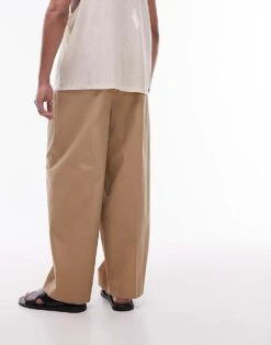 Topman Compact Cotton Wide Leg Trouser In Stone For Men 12 Topman Compact Cotton Wide Leg Trouser In Stone For Men -Daily Wardrobe Shop 205709635 5