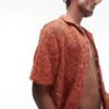 Topman Short Sleeve Crochet Circle Shirt In Red For Men -Daily Wardrobe Shop 205735722 1 red