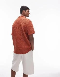 Topman Short Sleeve Crochet Circle Shirt In Red For Men -Daily Wardrobe Shop 205735722 4