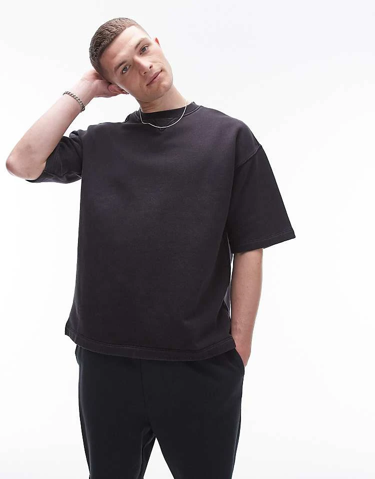 Topman Oversized Fit Short Sleeve Sweatshirt In Washed Black For Men 4 Topman Oversized Fit Short Sleeve Sweatshirt In Washed Black For Men - Image 2