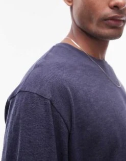 Topman Oversized Fit Linen Mix T-shirt In Navy For Men -Daily Wardrobe Shop 205788957 4