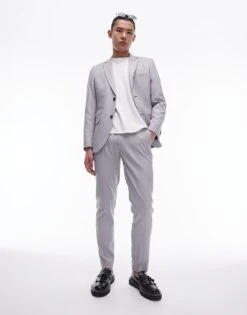 Topman Slim Herringbone Suit Jacket And Trouser In Grey -Daily Wardrobe Shop 205799052 1 grey 1