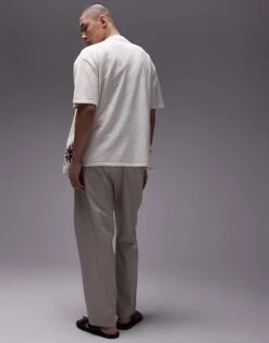 Topman Wide Leg Trouser In Stone For Men Grey