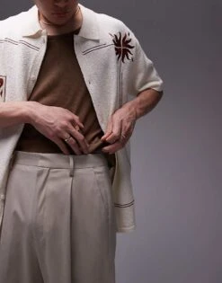 Topman Wide Leg Trouser In Stone For Men Grey -Daily Wardrobe Shop 205799056 3