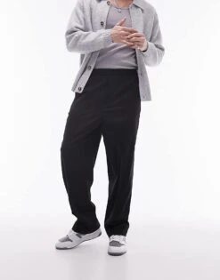 Topman Elasticated Waist Wide Leg Trouser In Black For Men -Daily Wardrobe Shop 205799115 1 black 1