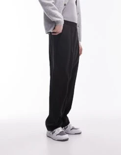 Topman Elasticated Waist Wide Leg Trouser In Black For Men -Daily Wardrobe Shop 205799115 4
