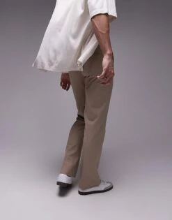 Topman Flare Trouser In Stone For Men -Daily Wardrobe Shop 205799185 4