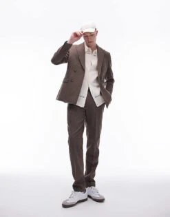 Topman Herringbone Slim Trouser In Brown For Men -Daily Wardrobe Shop 205799200 1 brown 1