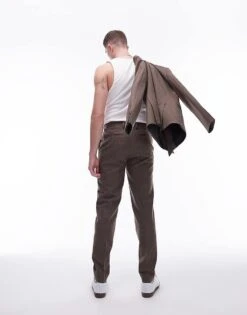 Topman Herringbone Slim Trouser In Brown For Men -Daily Wardrobe Shop 205799200 3