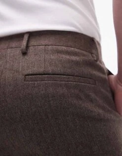 Topman Herringbone Slim Trouser In Brown For Men -Daily Wardrobe Shop 205799200 4