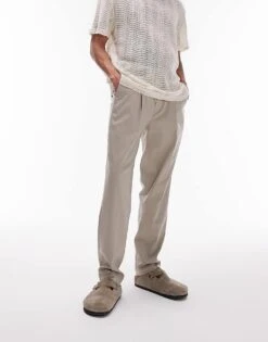 Topman Taper Trouser In Stone For Men Grey