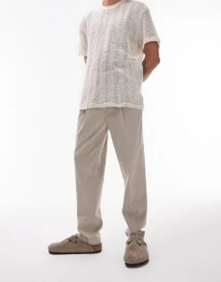 Topman Taper Trouser In Stone For Men Grey -Daily Wardrobe Shop 205799216 3