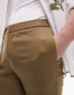 Topman Elasticated Waist Jogger Trouser In Khaki For Men -Daily Wardrobe Shop 205799259 5